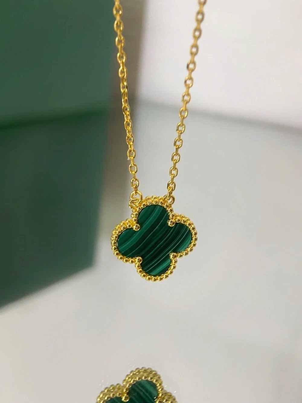 Van Cleef & Arpels Gold Clover Necklace with Turquoise Inlay